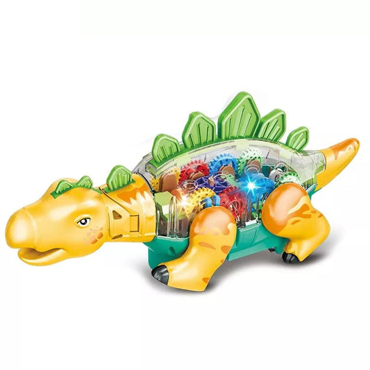 ANSTONIA® Battery Operated Transparent Gear Dino Park Dinosaur Car Vehicle Toy for Kids|Boys|Girls with 3D Colorful Light & Music and Bump & go Action
