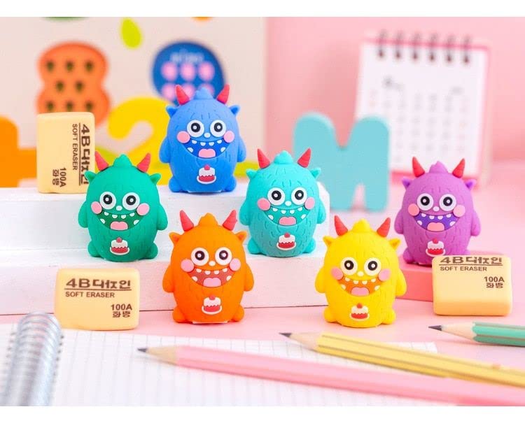 ANSTONIA® Cute Monster Sharpener with Eraser for Kids, Birthday Return Gifts Sharpeners  (Set of 6, Green, Yellow, Orange, Blue)