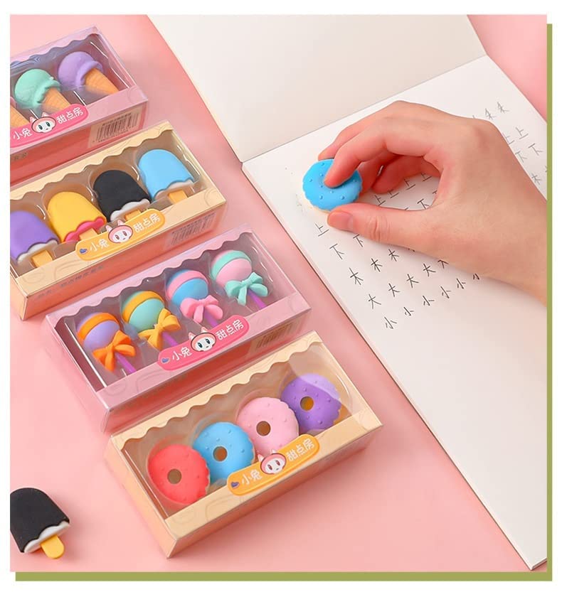 ANSTONIA® Colorful Designer Ice-Cream, Popsicle, Lollipops & Donut Erasers for Return Gift Non-Toxic Eraser