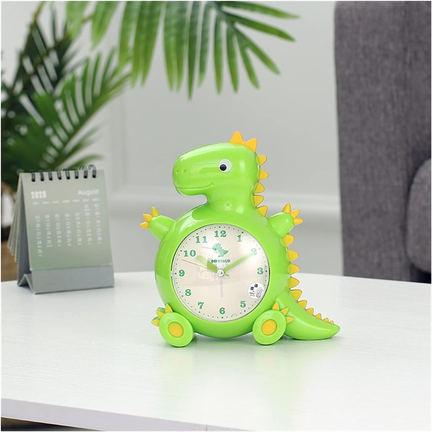 ANSTONIA® Analog Kids Cute Dinosaur (Green) Bell Alarm Clock (Tabletop) with Night Light Clock