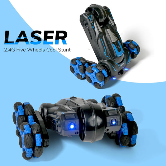 ANSTONIA® Remote Control Laser Car 2.4G with 5-Wheel Marvel Designed for All-Around Stunts, with a Swinging arm, Off-Road Capabilities, and 360-degree Rolling (Blue)