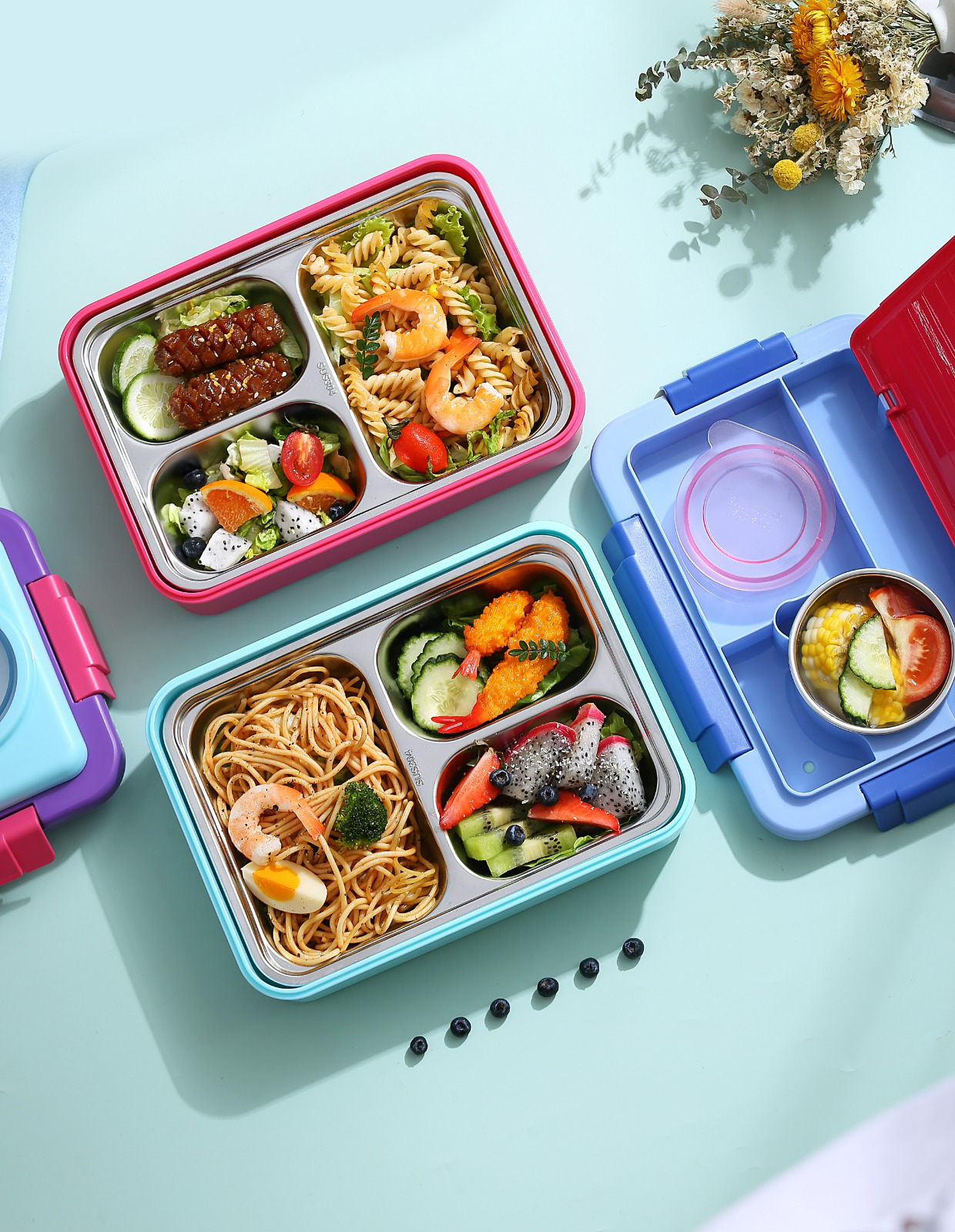 ANSTONIA® 7 Compartments Stainless Steel (SS304) Lunch Box for Kids/Adults with Spoon 7 Containers Lunch Box