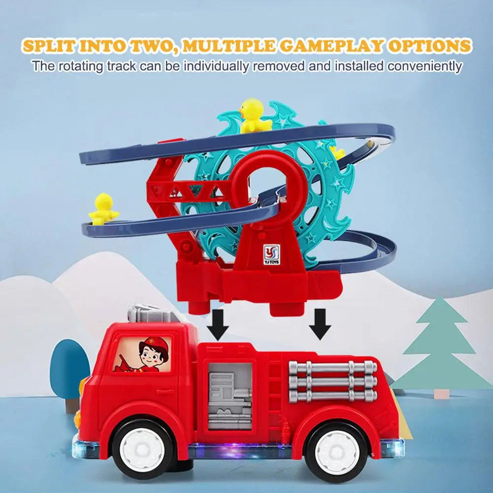 ANSTONIA Kids' Battery-Powered Fire Truck and Duck Race Track Set with Electric Music Car