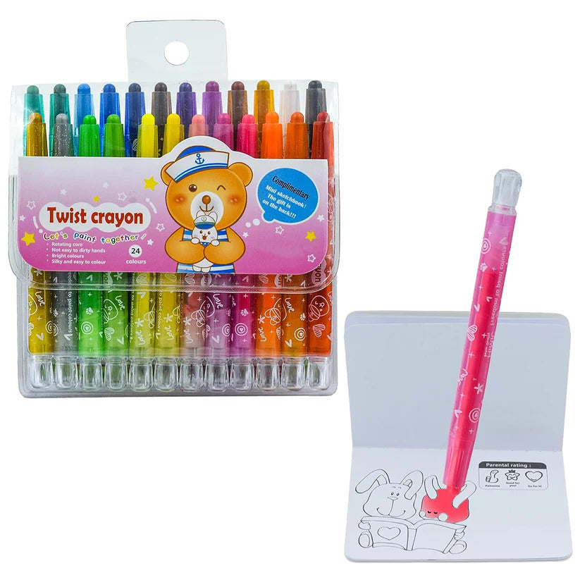 ANSTONIA® Twist Crayons for Drawing and Colouring Soft & Non-Toxic with Drawing Book Nib Sketch Pen with Washable Ink