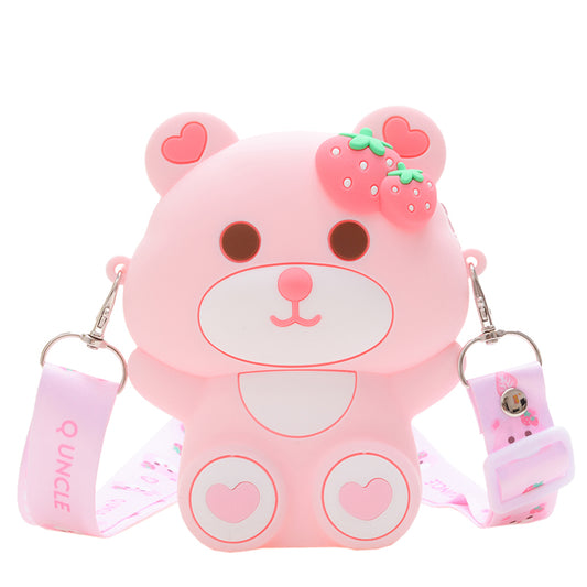 ANSTONIA® Pink Sling Bag Lusu Bear Silicone soft Jelly Purse With Mirror, Comb & Keychain