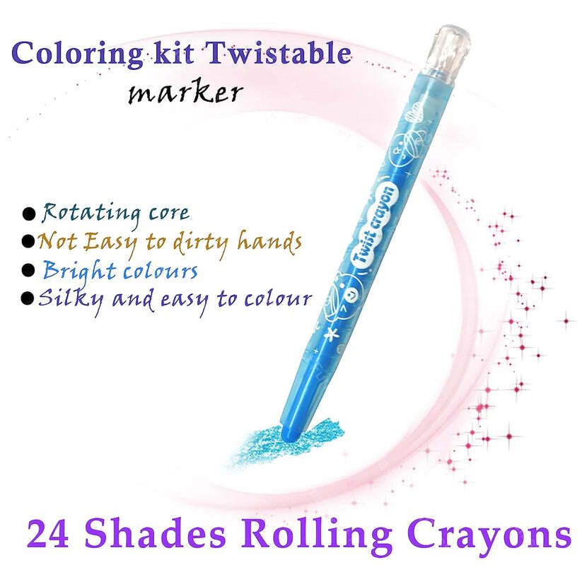 ANSTONIA® Twist Crayons for Drawing and Colouring Soft & Non-Toxic with Drawing Book Nib Sketch Pen with Washable Ink