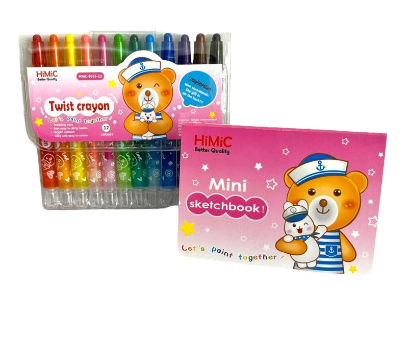 ANSTONIA® Twist Crayons for Drawing and Colouring Soft & Non-Toxic with Drawing Book Nib Sketch Pen with Washable Ink